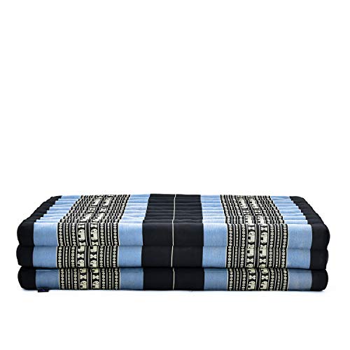Image of Leewadee Trifold Mattress XL - Comfortable Thai Massage Pad, Foldable Relaxation Floor Mattress Filled with Eco-Friendly Kapok, Perfect to Use as a Sleeping Mat 79 x 39 inches, Blue