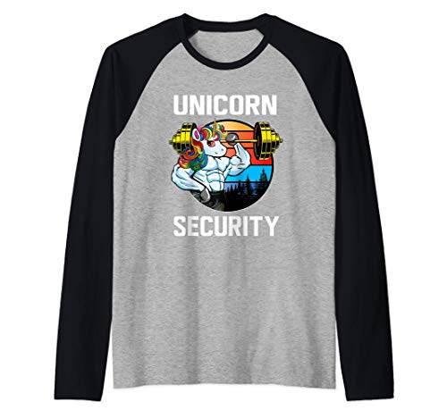 Unicorn Security Shirt Birthday Gift Costume Men Women Boys Maglia con Maniche Raglan