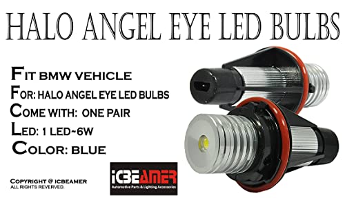 Icbeamer For Bmw E39 E53 E60 E61 E63 E64 E65 E66 E87 Led 12V 6W Blue Angel Eyes Halo Light Bulbs Lamps Can Replace Oem Factory Light Bulbs [Pack Of 2 Pcs] #TOP1