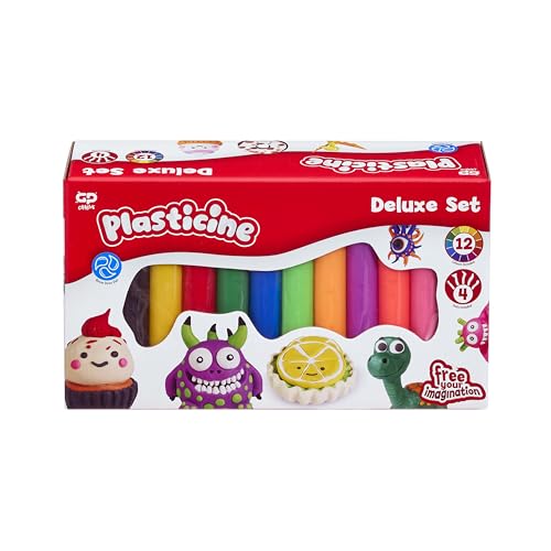 The Original Plasticine Deluxe Refill Set 12 Colours of Modelling Clay with Sculpting Tool & Instructions Reusable Non-Hardening Craft Fun Creative Play for Kids Ages 3+ Classic Clay Kit