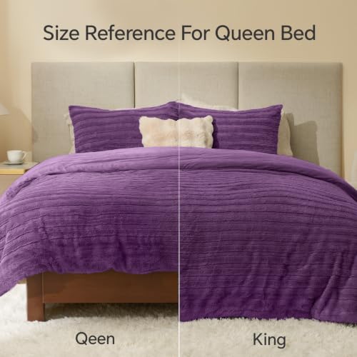 Image of BEDELITE Faux Fur Queen Comforter Set, Fluffy Bed Set, Purple | Super Soft & Warm, Luxury Fuzzy Cozy Comforter for Winter, Heavy Plush Bed set, with 2 Pillowcases