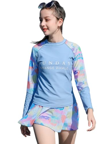 Image of Girls Short Sleeve Rash Guard Sets Swimsuits Two-Piece Beach Swimwear Quick Dry Bathing Suits UPF 50+ 8-16 Years