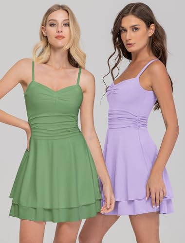 Image of IWD Women's Spaghetti Strap Mini Dress Ruched Corset Tiered Ruffle Hem Sexy Backless Party Club A Line Short Dresses