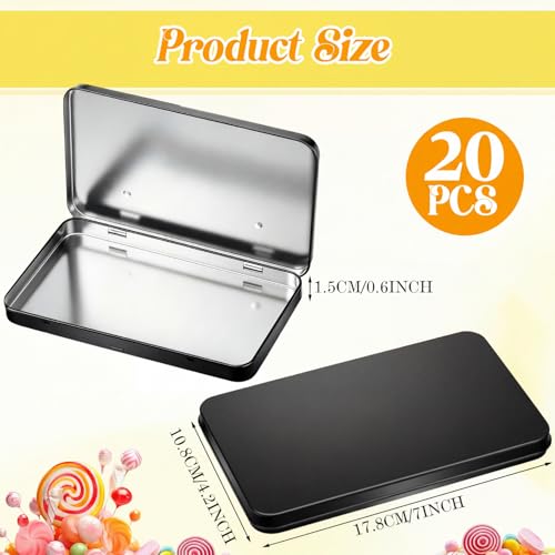 Image of Geiserailie 20 Pack Rectangular Metal Tin Box with Lid Metal Hinged Lid Tin Mini Paint Storage Box Empty Container Storage for Watercolor Jewelry Pen Candy Craft Organizer 7.0 x 4.2 x 0.6'' (Black)