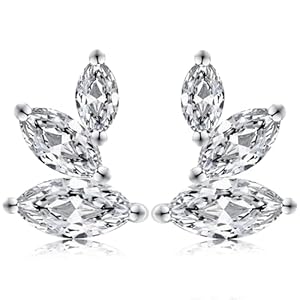 Marquise Moissanite Earrings Angel Wing Studs D Color VVS1 Clear Moissanite Earrings 18K Gold Plated S925 Sterling Silver Friction Back Stud Earrings for Women