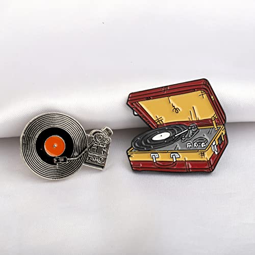 Image of Gzrlyf 2Pcs Vinyl Record Pins Suitcase Record Player Enamel Brooch Vinyl Lover Gifts for Collectors DJ Gifts Retro Music Gift