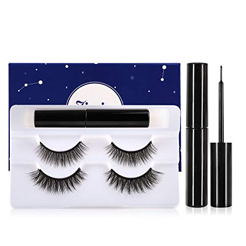 Magnetic Eyeliner with Eyelashes Kit, High-Strength Magnetic Eyeliner with 2 Pairs Natural Magnetic Eyelashes Kit