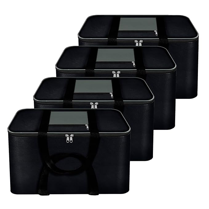 Image of Storage Bags for Blanket, Clothes, Toys and Bed Sheet Cover Bag - Underbed Large Size Black Cover Bags (54 x 46 x 28 cm) (Grey, Pack of 4)