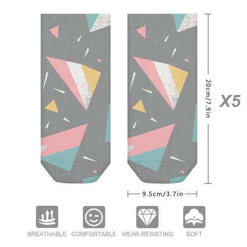 Gray Pattern Style Ankle Socks 5-Pack, Breathable Casual Athletic Socks for Women Men, One Size (6-11)2
