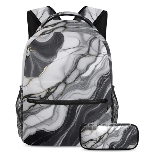 Cartables pour enfants motif marbre gris : lot de 2 sacs à dos de jour scolaires