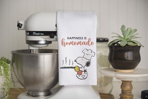 Image of Flagology, Peanuts Happiness is Homemade Snoopy Kitchen Tea Towel 16 inch x 25 inch, Cute Chef Kitchen Decor, Licensed Peanuts, Farmhouse Cooking Gift, Hand Towel