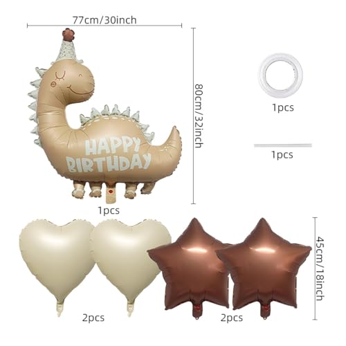 Image of 35''Nude Dinosaur Birthday Balloons &18''Brown Star Cream White Heart Foil Helium Balloon for Baby Shower Birthday Girl Boys Kids Dinosaur Theme Vintage Party Decorations Supplies 5Pcs