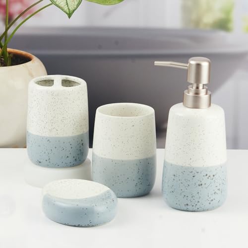 Image of SaSaSa Ceramic Bathroom Accessories Set of 4 Modern Bath Set with Soap Dispenser & Toothbrush Holder, Luxury Home & Gift Idea (11501)