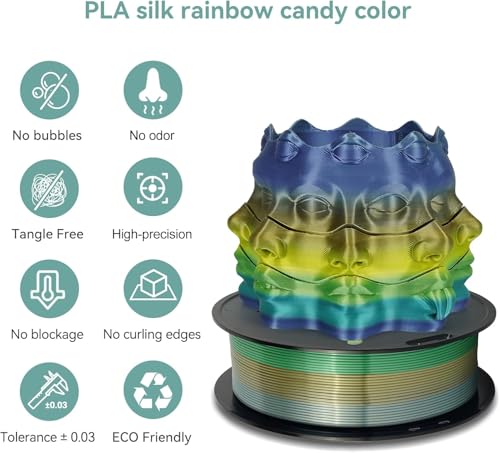 Image of Kingroon Silk Rainbow 3D Printer Filament PLA, Multicoloured PLA Filament, Dimensional Accuracy + /- 0.03 mm, 1 kg Spool (2.2 lbs), 1.75 mm, Silk Rainbow Forest Hues