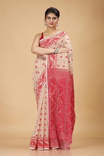 Image of OISHANI SAREE GHOR Women's Traditional Bengal Cotton Silk Soft Jamdani Saree - Beautiful design and Quality - Without Blouse Piece