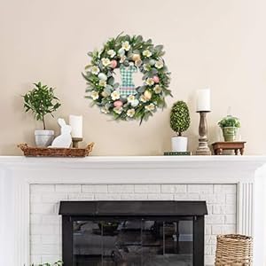 22 inch spring easter green leaves wreath for front door easter bunny wild flower eggs wreath for home decoration rustic farmhouse lamb ears floral for home  urban country home decor
