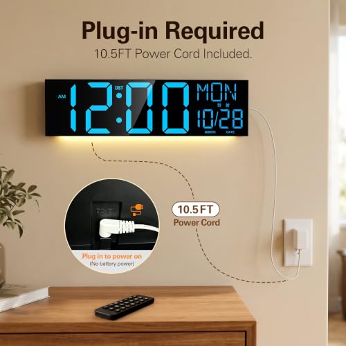 Image of JALL 30 inch Massive Digital Wall Clock for Gym, Wall Clock with Jumbo Number, Remote Operated Extra-Large Display for Church, Gym, Living Room, Blue