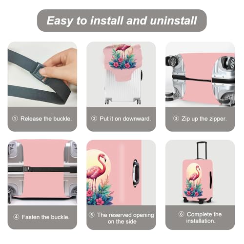 Image of Tropical Flamingo Flowers Luggage Cover, Summer Vacation Suitcase Protector, Quick Dry Beach Travel Accessories with Pouch, Gifts for Resort Lovers