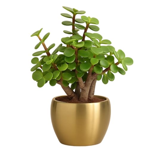 Image of Half Engineer Jade Plant In Gold Tone Metal Pot 3 X 3 Inch Pot Included with Rakhi |Rakshabandhan Gift For Brother Bro Bhai (Rakhi Gift Set 2)