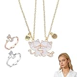 EUYKQNOI 2 Piezas Collar de Amistad,Collar de Gato,Colgantes de mejores amigas,pareja amistad enamorado, para 2 Niña Bff Regalos Personalizados para Amigos, Amantes,Incluye 2 anillos con forma de gato