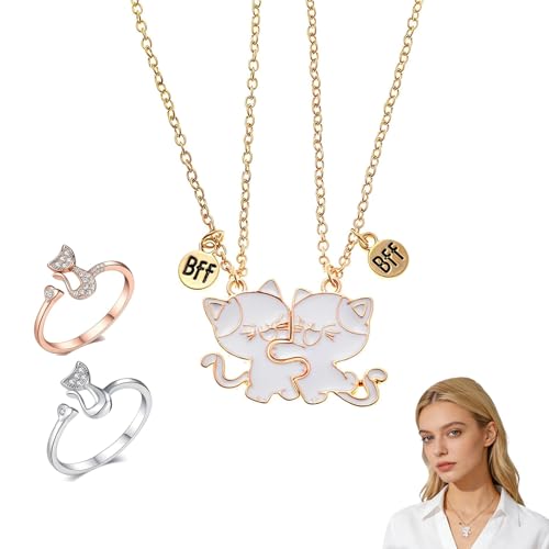 EUYKQNOI 2 colliers d'amitié avec pendentif en forme de chat,Collier Amitié,Meilleur Ami Collier Magnétique Collier d Amitie Bff Collier Pour Sœurs Cadeaux...