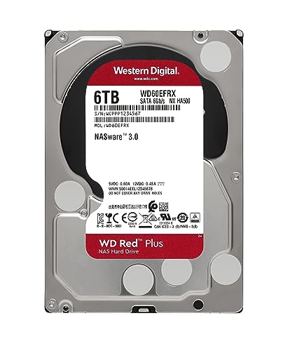 Image of Western Digital 6TB WD Red Plus NAS Internal Hard Drive HDD - 5400 RPM, SATA 6 Gb /s, CMR, 64 MB Cache, 3.5 inch - WD60EFRX