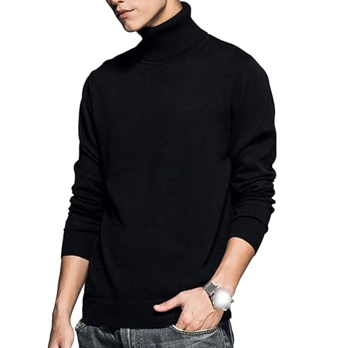 Men's High Neck Knitted Sweater Slim Fit Turtleneck Knit Sweaters Casual Knits Twisted Pullover Solid Sweater