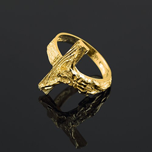 10k Yellow Gold Crucifix Cross Band Ring2