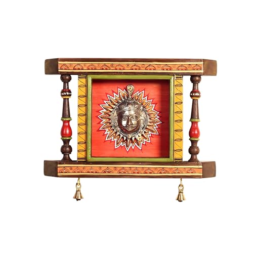 Image of Divya-I Wall decor frame with beautiful Brass Sculpture of Surya Dev | Handcrafted Wall Art for Home Decor & Office Spaces