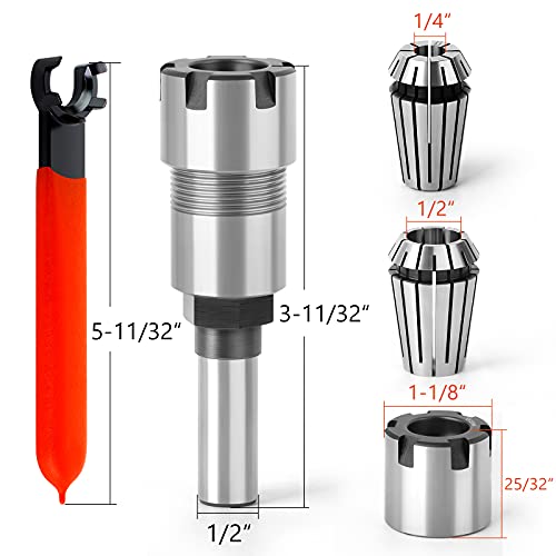Meiggtool 1/2 Inch Shank Router Bit Extension Collets Er20M Extender Chuck Converter Adapter, Convert 1/2-Inch & 1/4-Inch Shank Bits For Cnc Engraving Machine And Milling Lathe Tool Workholding #TOP1