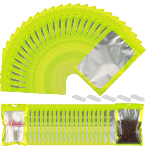 120 PCS-7x10 Reclosable Mylar Bags Green for Food Storage, Resealable Mylar Bag 1 Quart with Clear Window for Small Businesses, Smell Proof Aluminum Foil Resealable Edible Packaging Bag for Candies
