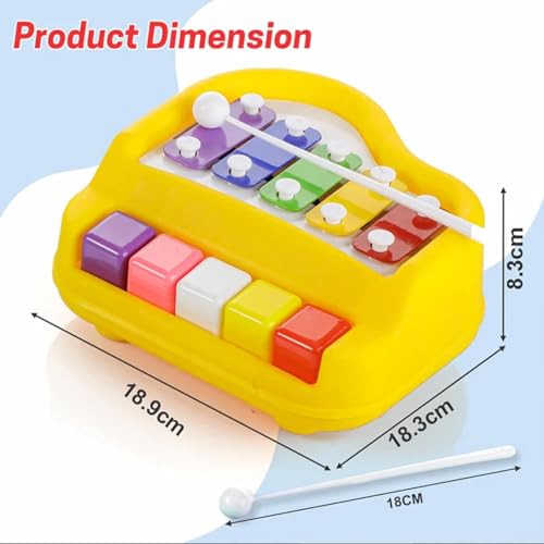 Image of ToyBharat 2-in-1 Musical Xylophone and Piano Keyboard | Interactive Musical Toy with 5 Keys and 2 Mallets | Educational Toddler Instrument for Early Learning | Fun Sounds and Vibrant Colors