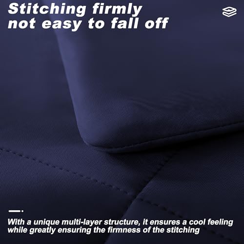 Image of Cooling Comforter Twin Size, Double-Sided Cold Tech Fabric Quilted Bed Comforters Cooling Blanket for Hot Sleepers, Breathable Lightweight Summer Bedding, All-Season Ice Blanket, Navy Blue