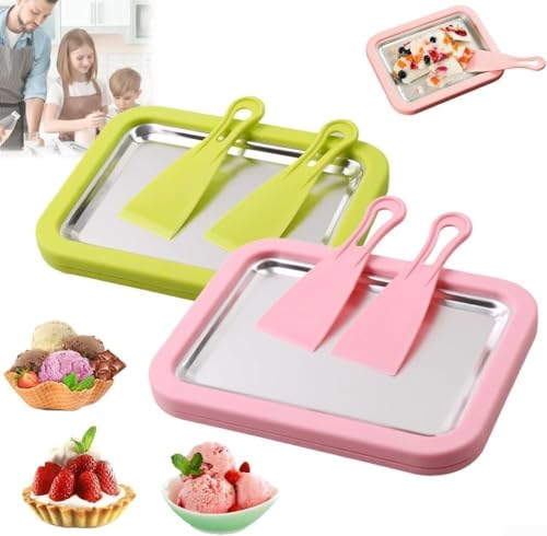 Kit de máquina de helado enrollado con bandeja de acero inoxidable y dos espátulas para uso doméstico para hacer helados enrollados, yogur, sorbete y múltiples golosinas (P1G1)