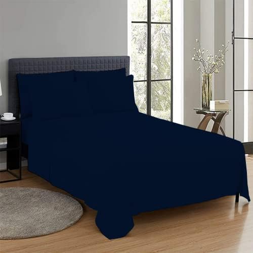 CHARKHAH Polycotton Flat Sheets with Single Double King Size Bed Ultra Soft Plain Top Sheet Dyed in Trendy Colors Hotel Collection Sheets Ideal for Winter & Summer Bedding (Black, Single)