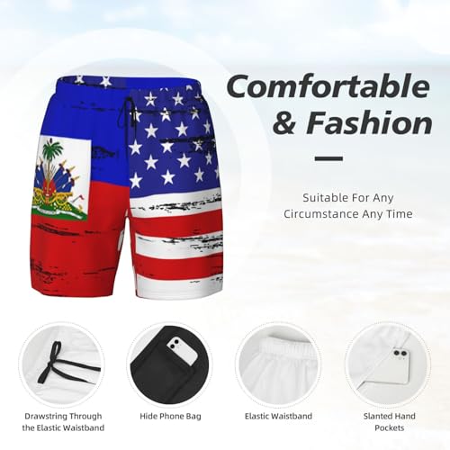 Haiti Haitian Map Flag Gold Men's Swimming Trunks Lightweight Breathable Beach Shorts Quick Dry Swim Shorts with Pockets 5