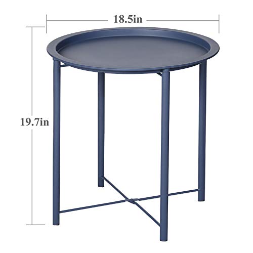 Vecelo KHD-XJM-MD01-BLU-A2 Side/End Table, Folding Round Metal Anti-Rust And Waterproof Outdoor Or Indoor Tray thumb #2