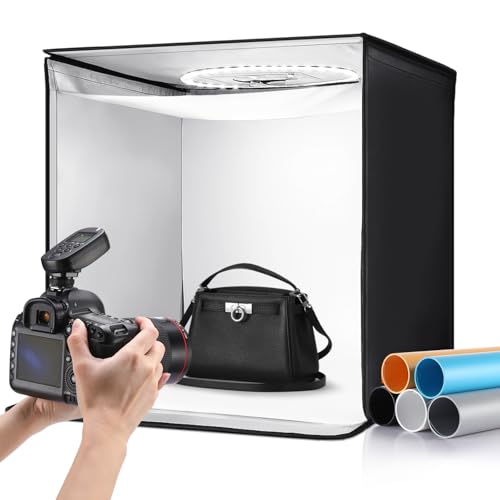 Tellegloww Light Box Photography 24 x 24'' Large Photo Studio Light Box with 224 Adjustable Ring LED Strip, 5 Color Backdrops, Diffuser Photo Booth Machine for Professional Shooting Product Tent Kit