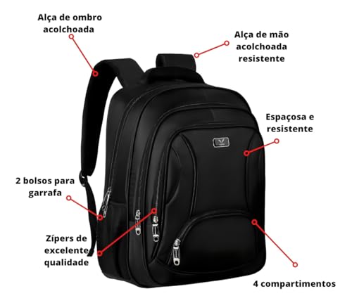 Mochila Bolsa Alças Acolchoadas Grande Executiva Notebook para até 17 Polegadas Passeio Trabalho Res