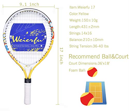 image for Weierfu Junior Tennis Racket for Kids Toddlers Starter Racket 17 with 