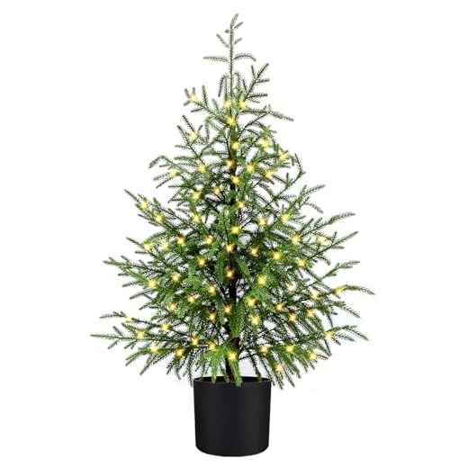 ENVEN 3FT Pre-Lit Artificial Norfolk Pine Christmas Tree – Realistic Potted Tree with 70 LED Lights & 8-Mode Battery Box, Pre-Assembled Faux Holiday Decor for Indoor Display