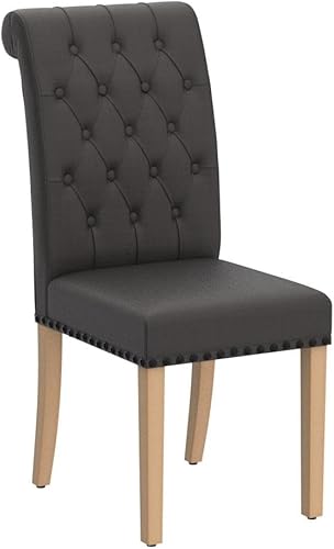 Miniatura 38 de LOULENS Juego de 2 sillas de comedor de tela, modernas sillas Parson tapizadas de lino con ribete de cabezas de clavos, botones acolchados, patas de