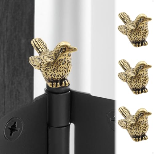 Brass Sparrow Hinge Heads Decorative Topper Set of 3 - Magnetic Hinge Head Toppers - Vintage Bird Door Hinge Head Home Decoration