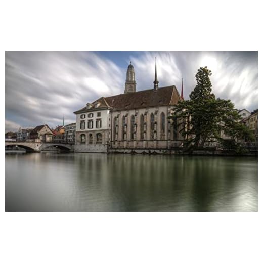LHJOYSP pusselspel för vuxna 500 bitar Stadsbro flod schweiz katedral zurich 52x38cm