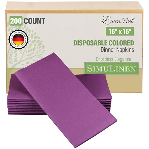 SimuLinen Amethyst Disposable Dinner Napkins - Purple Cloth-Like Linen Feel Paper Napkins for Weddings, Luxury 16"x16", Box of 50 by Simulinen - Used condition - US$13.37