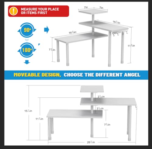 Image of JayRex Bathroom Organizer Countertop Corner Shelf, 3 Tier Moveable Organizer for Make Up, Dresser Table, Desktop (White)