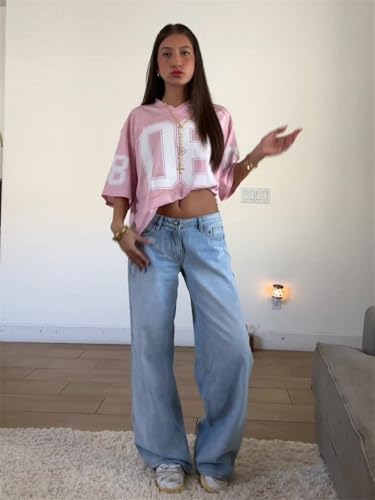 Alyweatry Women Y2k Graphic Oversized Jersey Tee Sporty Aesthetic Number Letter Print Jersey Shirt Preppy Clothes4