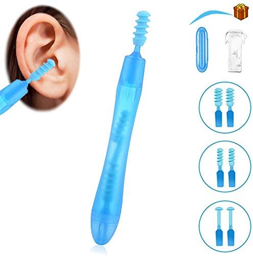 Spiral Ear Cleaner Loop Ear Wax Removal Silicone Head Picker Tool Kit 6pcs Curette Medical Storage Box Safe Care for Kid and Adult(Blue)