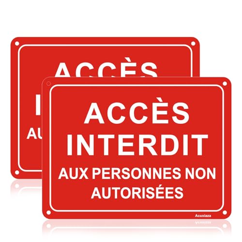 Acuxiaza 2 Pièces Panneau Accès Interdit Aux Personnes Non Autorisées 20x15 cm Aluminium Panneau Propriété Privée Accès Interdit, Protection UV, Imperméable, Facile à Installer
