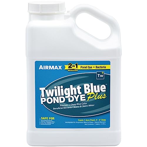 Airmax Pond Dye Plus, Twilight Blue Colorant & Natural Beneficial Bacteria, Large Pond & Lake Water Clarifier & Color Treatment, Shade Plants & Algae from...
